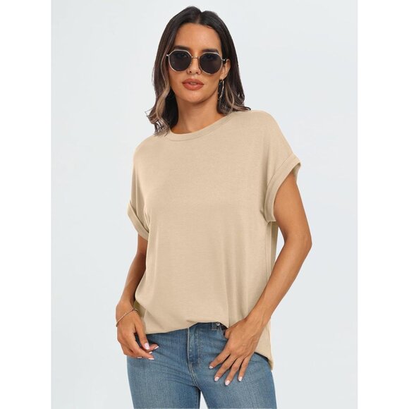 💫 Women Casual Trendy T Shirts Cream Summer Spring Clothes Vacation Fashion Top - Picture 4 of 5